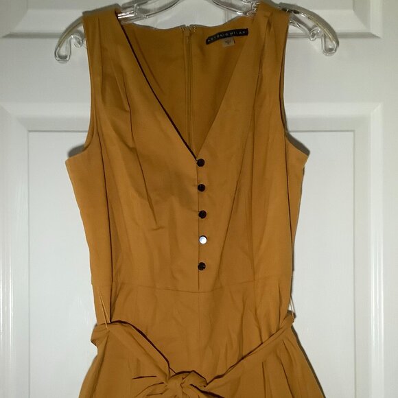 ANTONIO MELANI Pants - Antonio Melani Mustard Wide Leg Jumpsuit Tie Waist Sleeveless